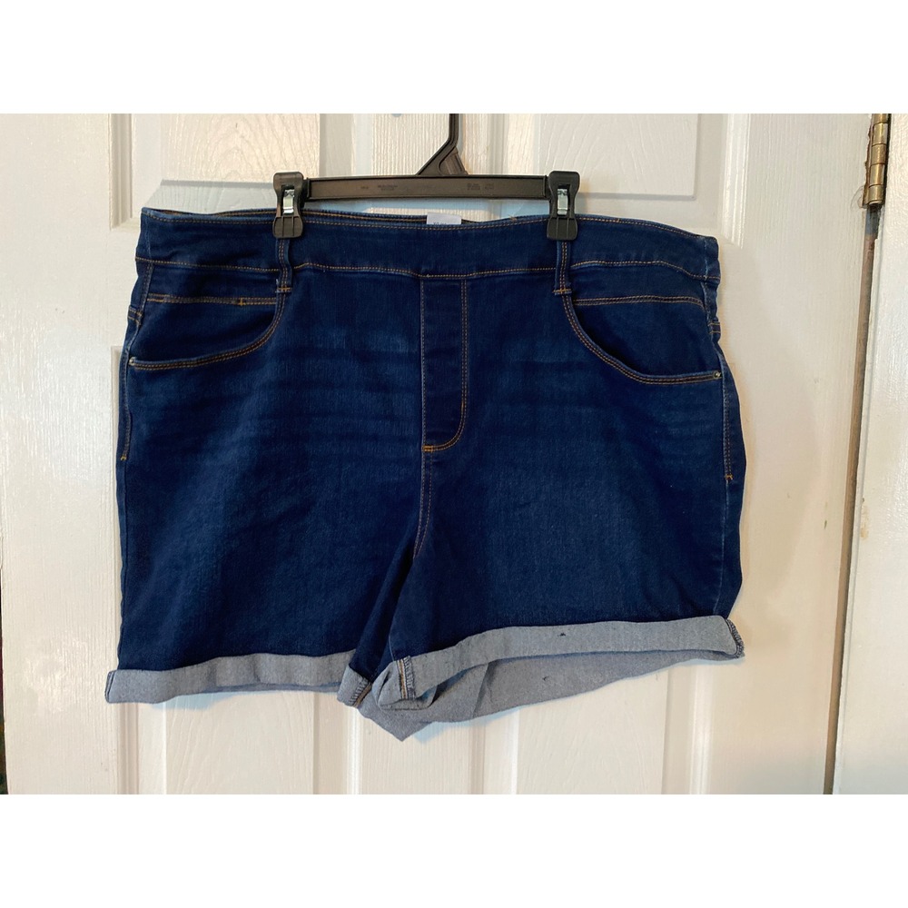 Womens Dark Wash Pull On Denim Shorts Plus Size Stretch Cuffed Jean Shorts